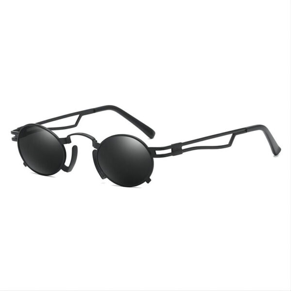 Punk-Style Small Metal-Frame Oval Sunglasses Black