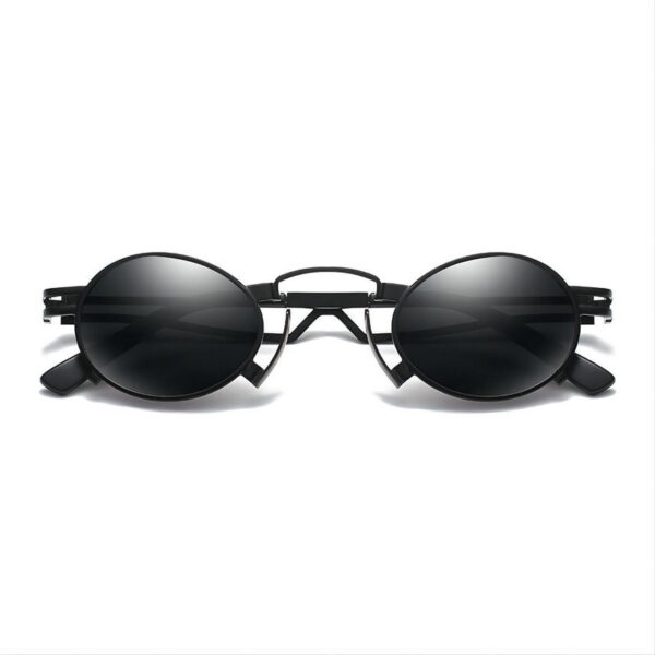 Punk-Style Small Metal-Frame Oval Sunglasses Black/Grey Lens