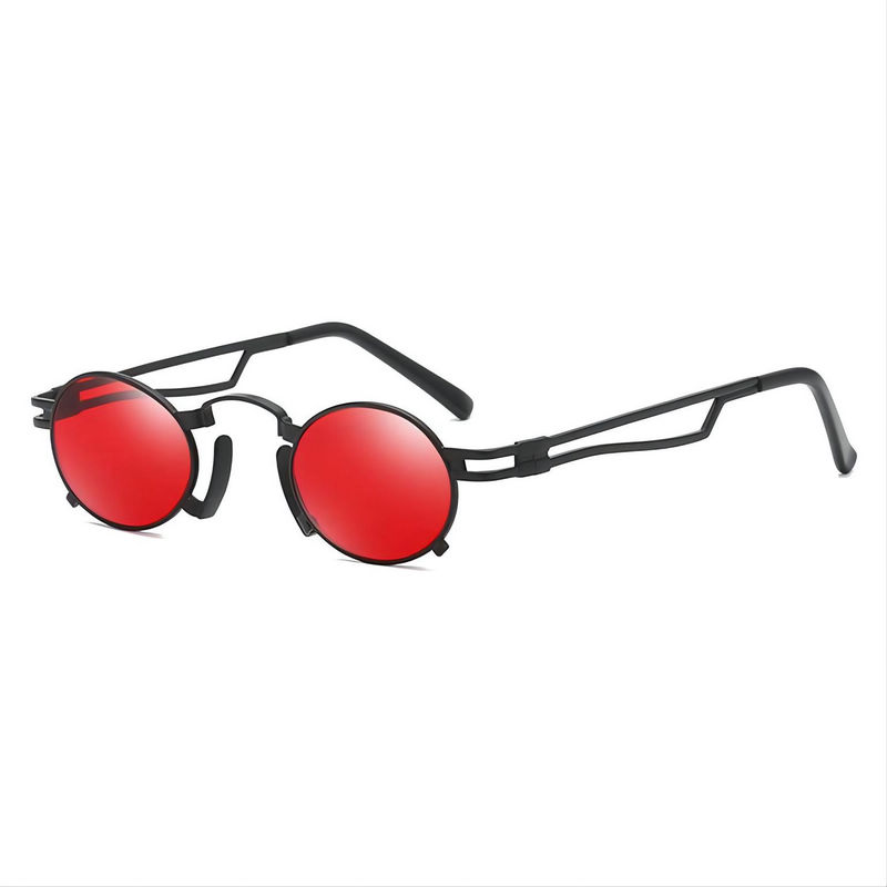 Punk-Style Small Metal-Frame Oval Sunglasses Black/Red