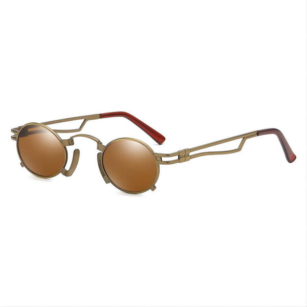 Punk-Style Small Metal-Frame Oval Sunglasses Bronze