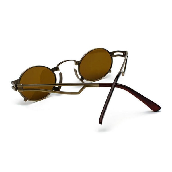 Punk-Style Small Metal-Frame Oval Sunglasses Bronze/Brown Lens