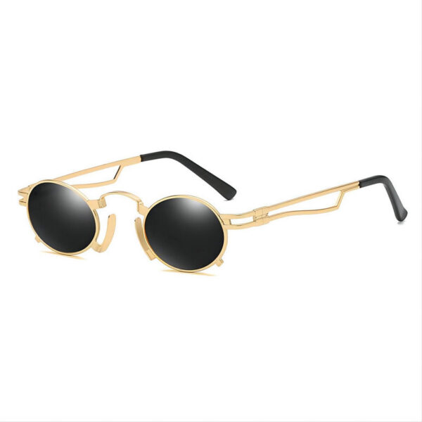 Punk-Style Small Metal-Frame Oval Sunglasses Gold-Tone