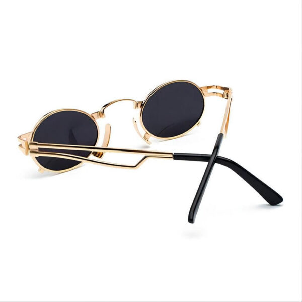 Punk-Style Small Metal-Frame Oval Sunglasses Gold-Tone/Grey Lens