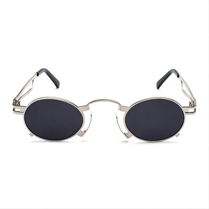 Punk-Style Small Metal-Frame Oval Sunglasses Silver/Grey