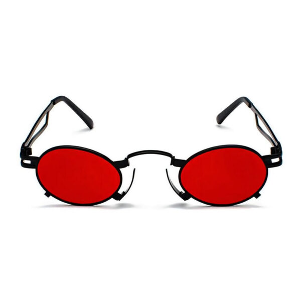 Punk-Style Small Metal-Frame Oval Sunglasses Tinted Red
