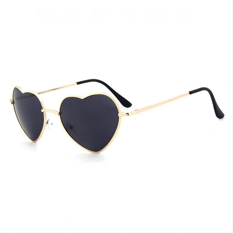 Retro Heart-Shaped Sunglasses Gold-Tone Metal Frame Grey Lens