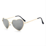 Retro Heart-Shaped Sunglasses Gold-Tone Metal Frame Mirror Silver Lens