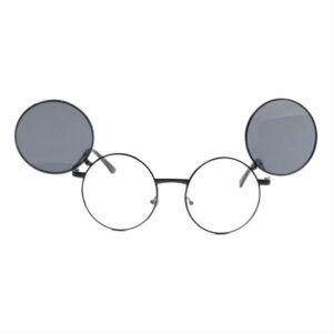 Retro Mouse-Style Round Flip-Up Sunglasses Black Frame