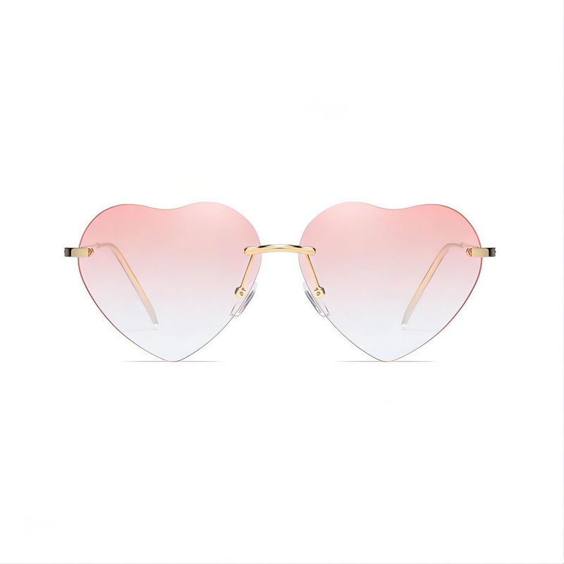 Rimless Gradient Heart-Shaped Sunglasses Gold-Tone/Pink