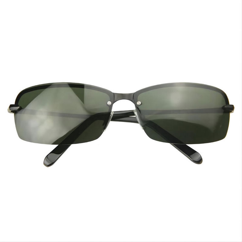 Rimless Polarized Mens Sunglasses Alloy Arms Anti-Glare Lens Black/Green