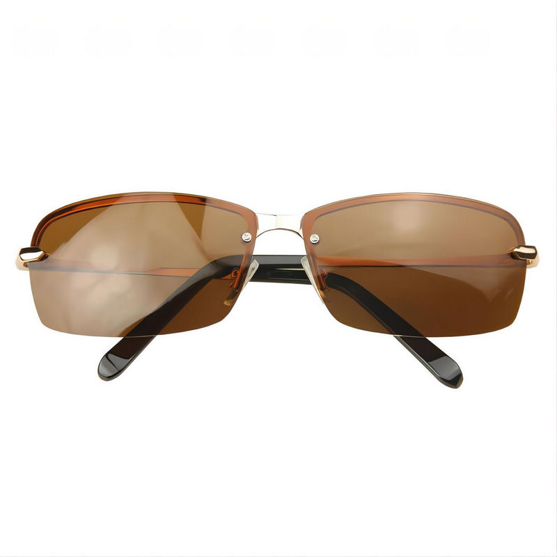 Rimless Polarized Mens Sunglasses Alloy Arms Anti-Glare Lens Gold-Tone/Brown
