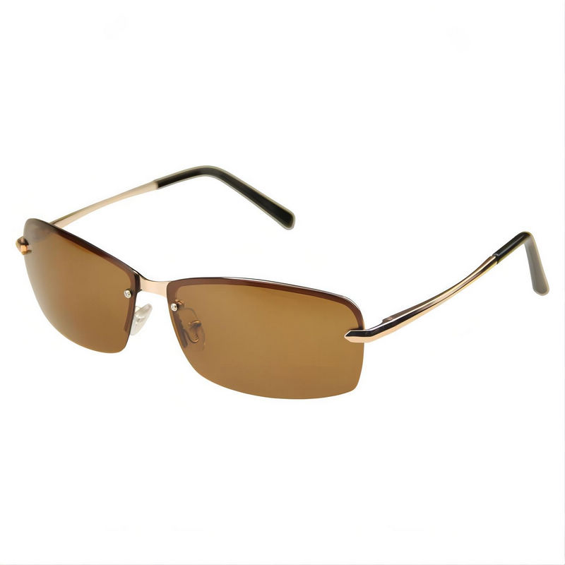 Rimless Polarized Mens Sunglasses Gold-Tone Alloy Arms Anti-Glare Brown Lens