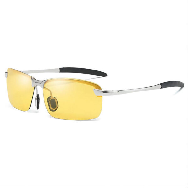 Rimless Polarized Photochromic Night Vision Glasses Metal Arms Silver/Yellow