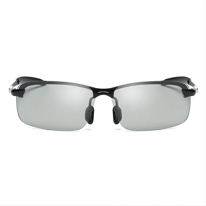Rimless Polarized Photochromic Sunglasses Black Metal Temples Grey Lens