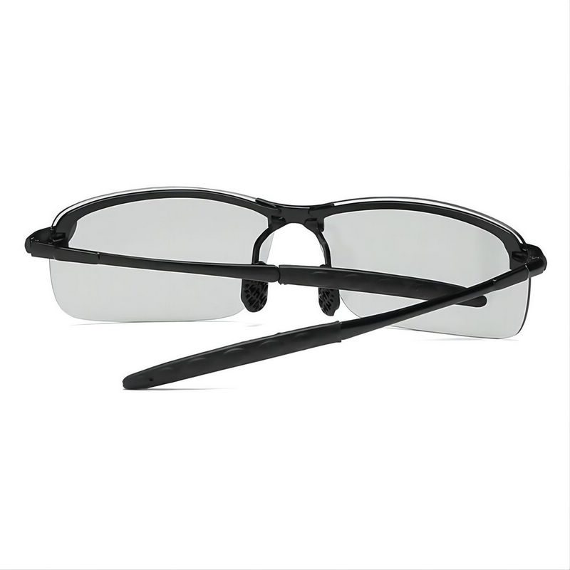 Rimless Polarized Photochromic Sunglasses Metal Temples Black/Grey