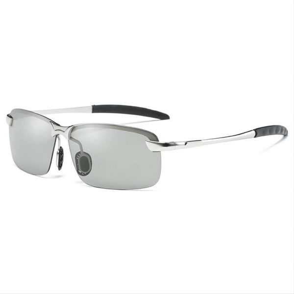 Rimless Polarized Photochromic Sunglasses Metal Temples Silver/Grey