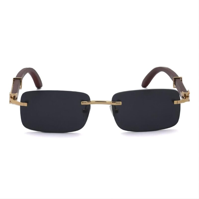 Rimless Wooden Sunglasses Gold-Tone Metal/Grey
