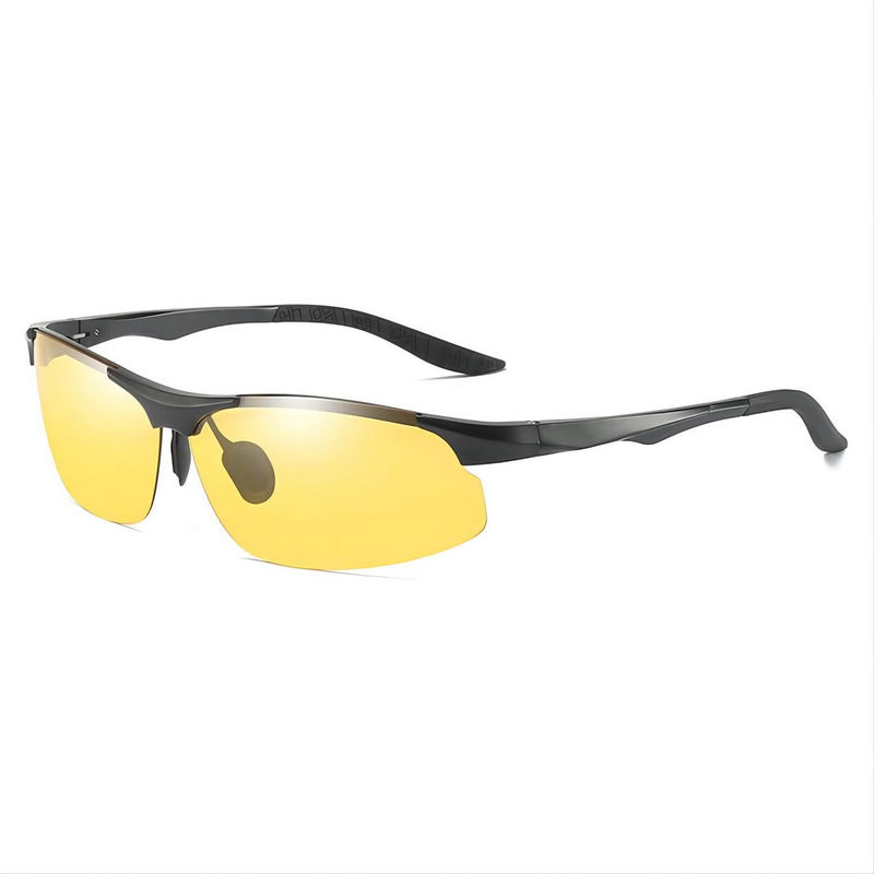 Semi-Rimless Night Vision Driving Glasses Black Arms Polarized Yellow Lens