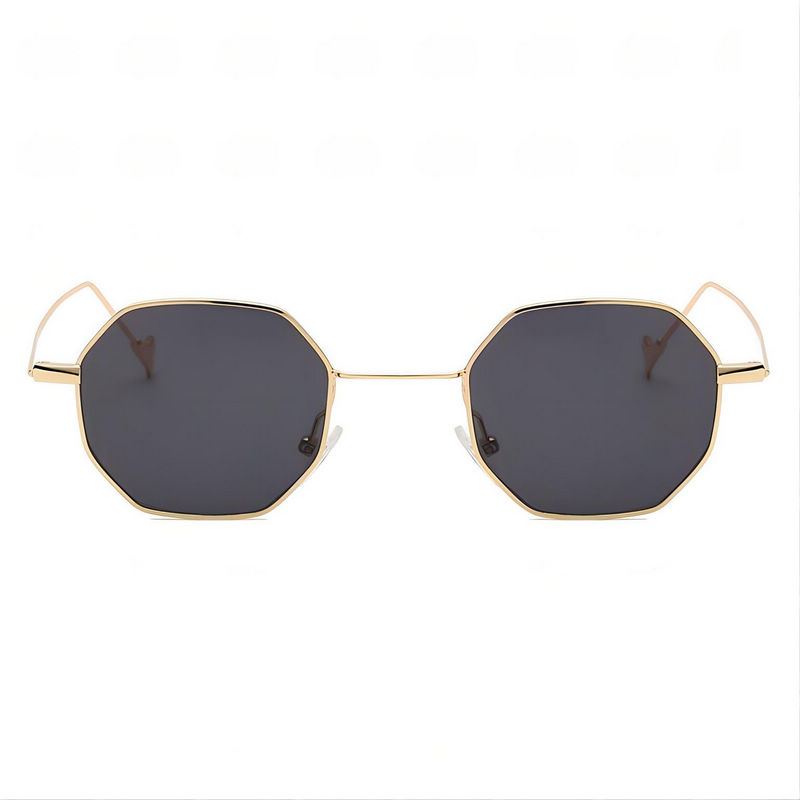 Small Geometric Octagonal Gold-Tone Metal Frame Sunglasses