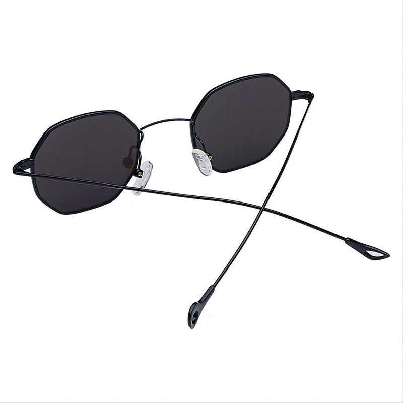 Small Geometric Octagonal Metal Frame Sunglasses Black/Grey