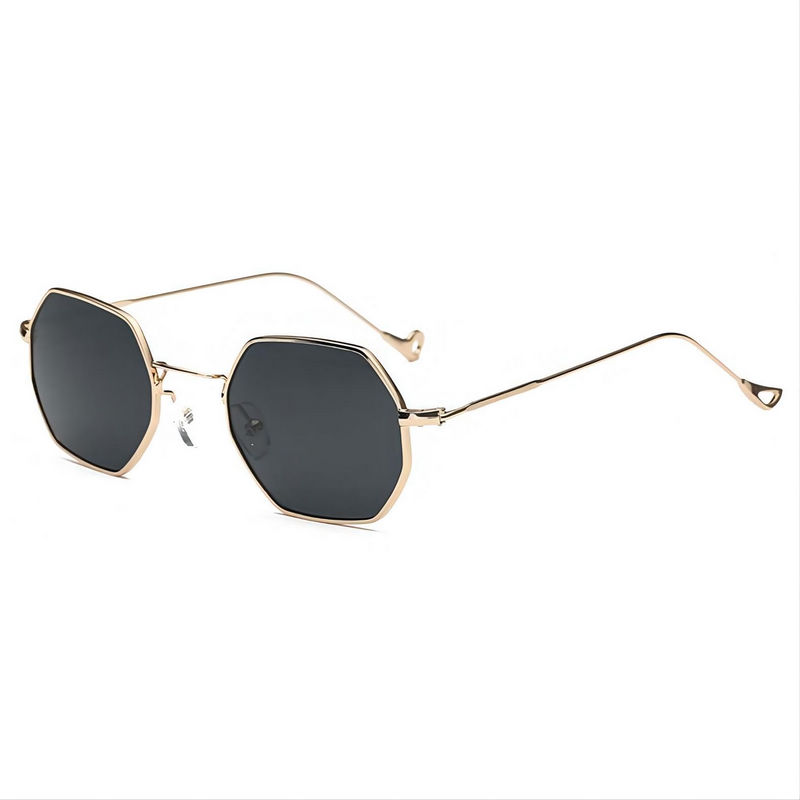 Small Geometric Octagonal Metal Frame Sunglasses Gold-Tone/Grey