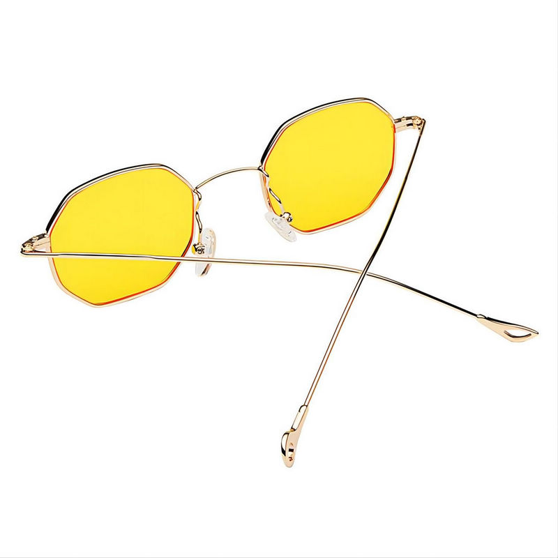 Small Geometric Octagonal Metal Frame Sunglasses Tinted Yellow
