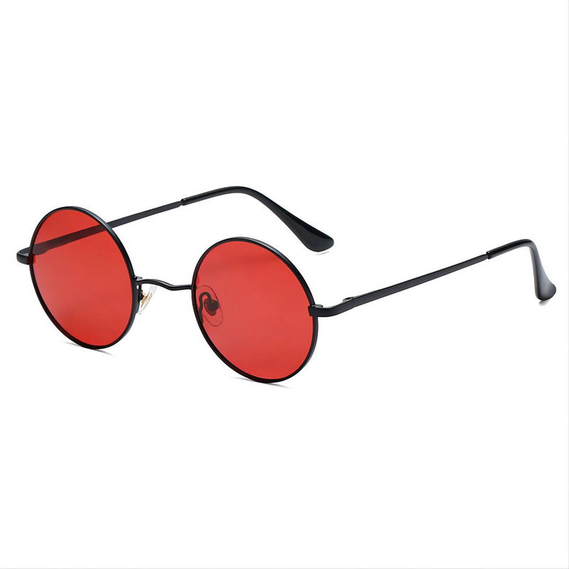 Small Lennon Round Sunglasses Black Metal Frame Polarized Red Lens