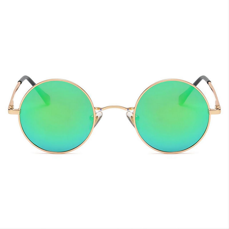 Small Lennon Round Sunglasses Metal Frame Polarized Lens Mirrored Green