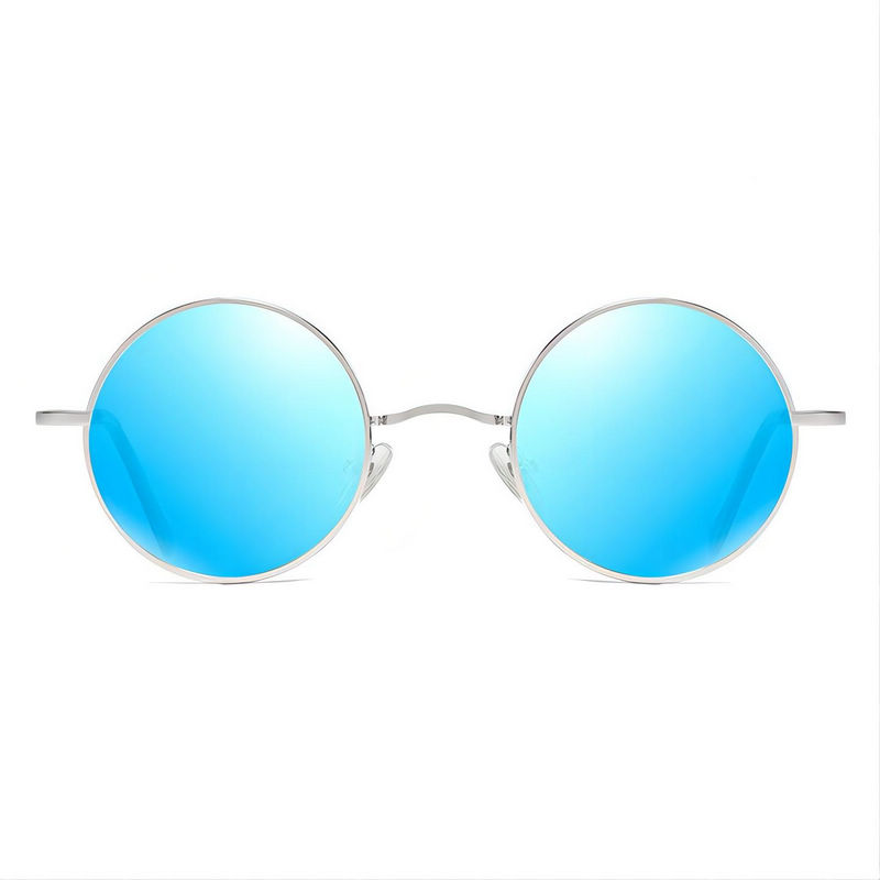 Small Lennon Round Sunglasses Metal Frame Polarized Mirror Blue Lens