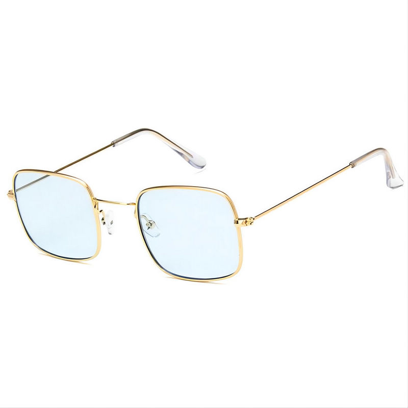 Small Retro Squared Metal Frame Sunglasses Gold-Tone/Blue