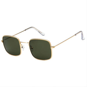 Small Retro Squared Metal Frame Sunglasses Gold-Tone/Green