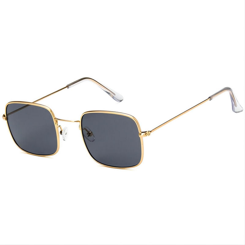 Small Retro Squared Metal Frame Sunglasses Gold-Tone/Grey