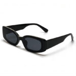 Small Square Women's Sunglasses Black Acetate Frame Grey Lens