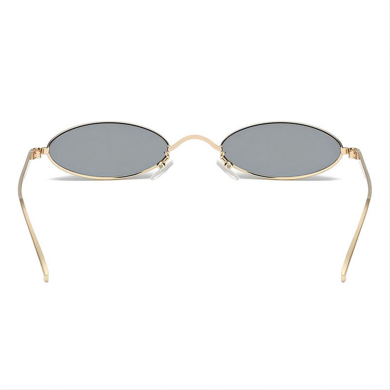 Small Wire-Rimmed Oval-Shaped Sunglasses Gold Frame Grey Lens