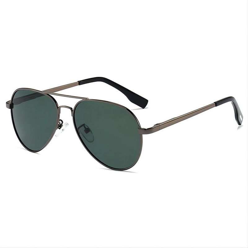 Sport-Edition Polarized Pilot Sunglasses Gun Grey Metal Frame Green Lens