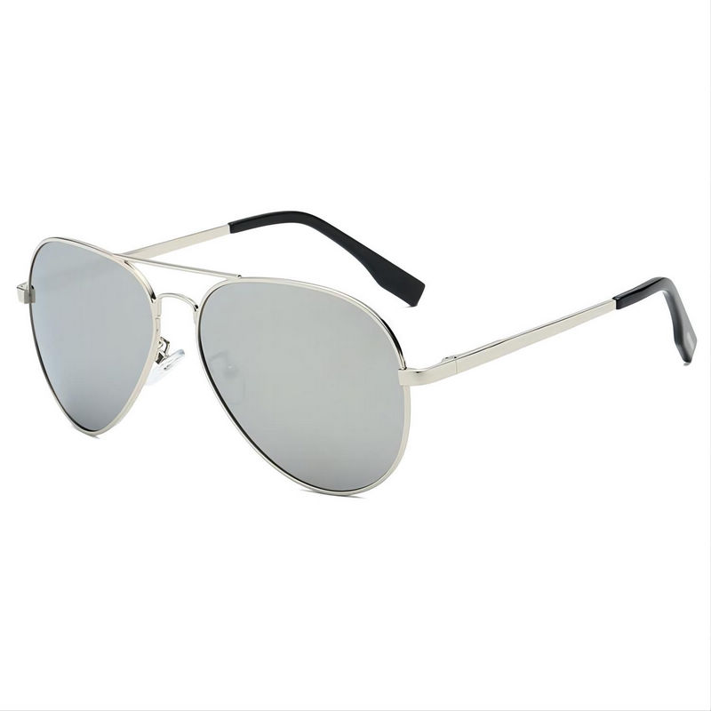 Sport-Edition Polarized Pilot Sunglasses Silver Metal Frame Mirror White