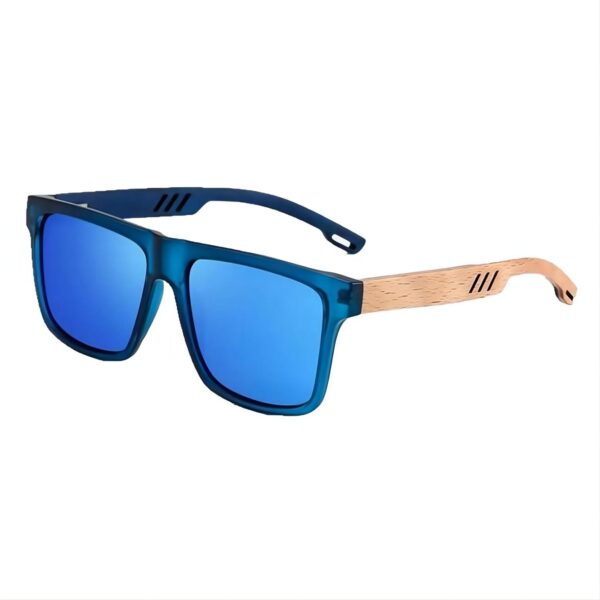 Square Wood Temples Sunglasses Acetate Frame Polarized Ice Blue Lens