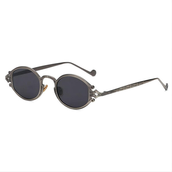 Steampunk Gothic Engraved Oval Polarized Sunglasses Gun Grey Metal Frame