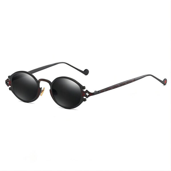 Steampunk Gothic Engraved Oval Polarized Sunglasses Metal Frame Black