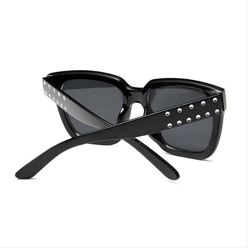 Studded Square Sunglasses Acetate Oversized Frame Black/Grey