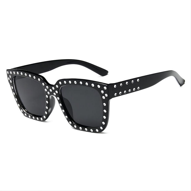 Studded Square Sunglasses Black Acetate Oversized Frame