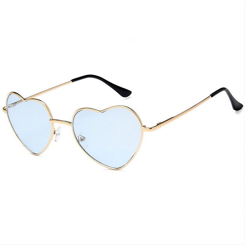 Transparent Blue Lens Heart-Shaped Sunglasses Gold-Tone Frame