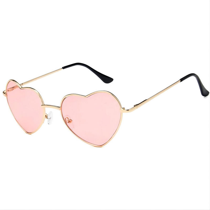Transparent Pink Lens Heart-Shaped Sunglasses Gold-Tone Frame