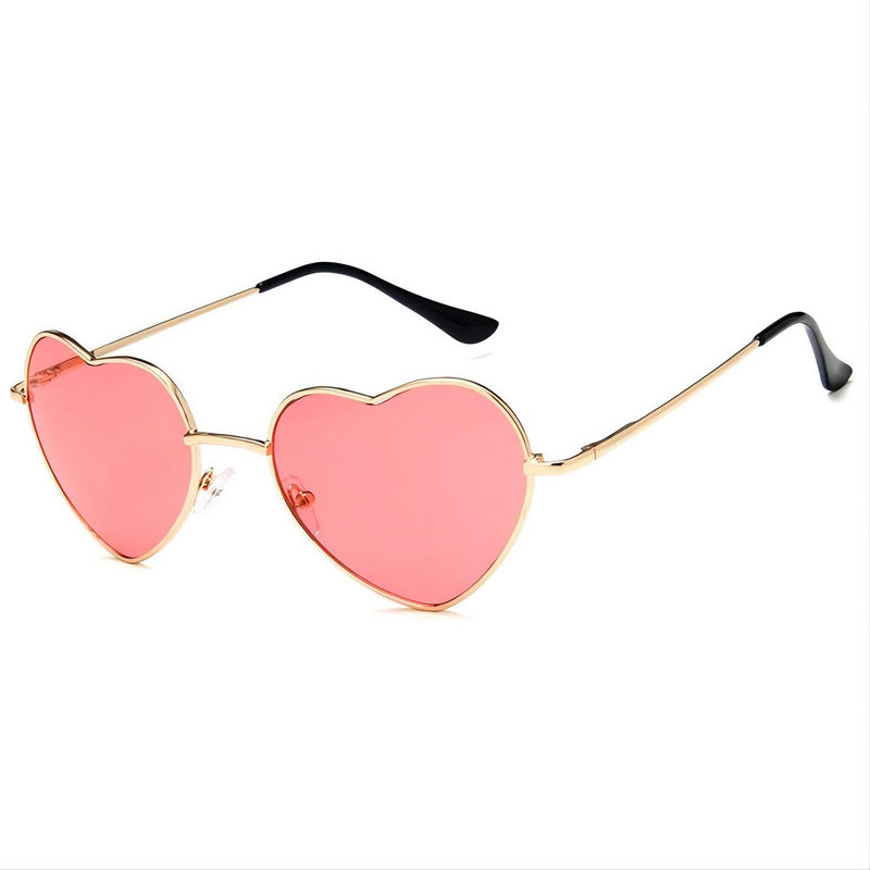 Transparent Red Lens Heart-Shaped Sunglasses Gold-Tone Frame