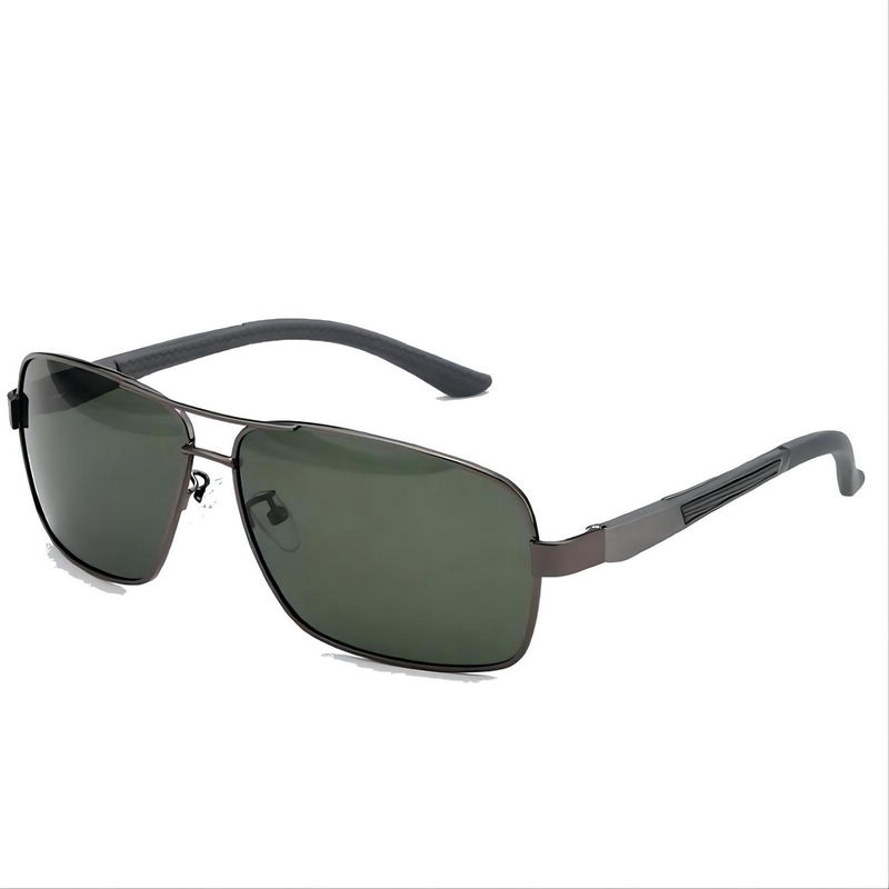 Vintage Metal Square Pilot Sunglasses Gun Grey Frame Polarized Green Lens