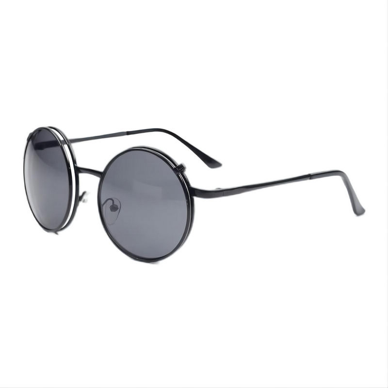 Vintage Mouse-Style Round Flip-Up Sunglasses Black Metal Frame