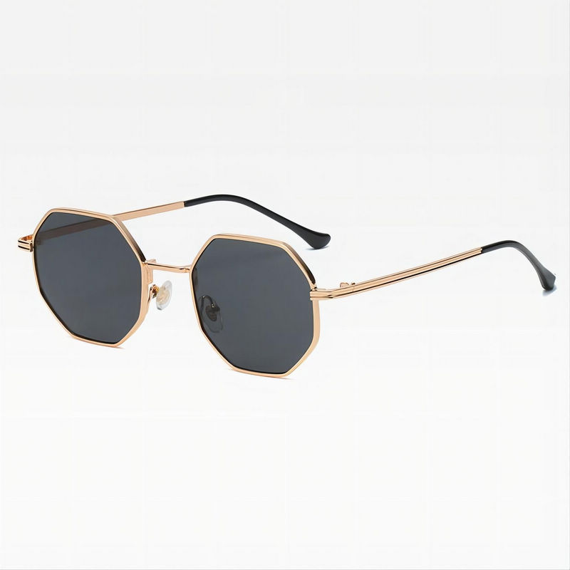 Vintage Octagon Geometric Sunglasses Gold-Tone Metal Frame