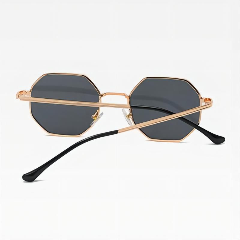 Vintage Octagon Geometric Sunglasses Metal Frame Grey Lens