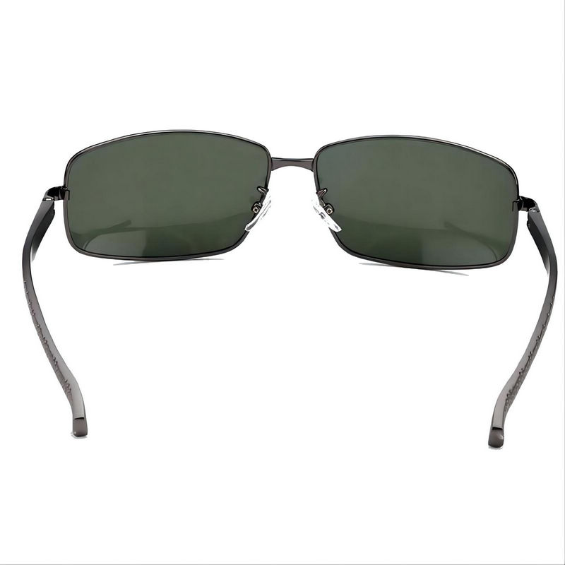 Vintage Polarized Rectangle Sunglasses Gun Grey Metal Frame Green Lens