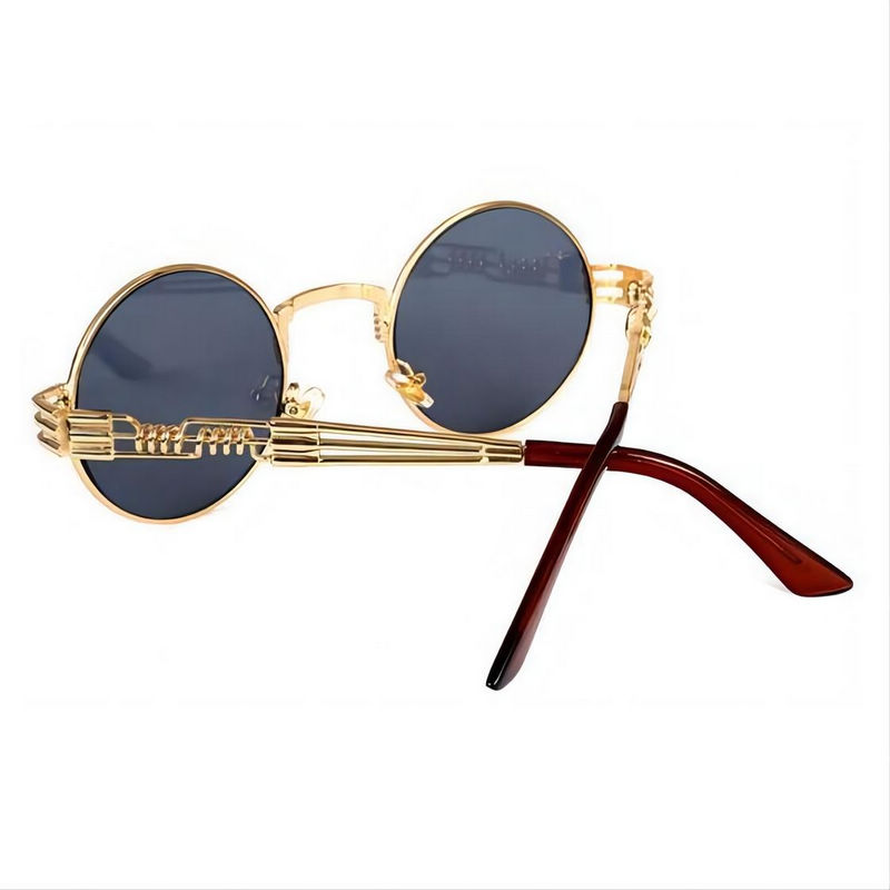 Vintage Steampunk Metal Round Sunglasses Engraved Nose Bridge